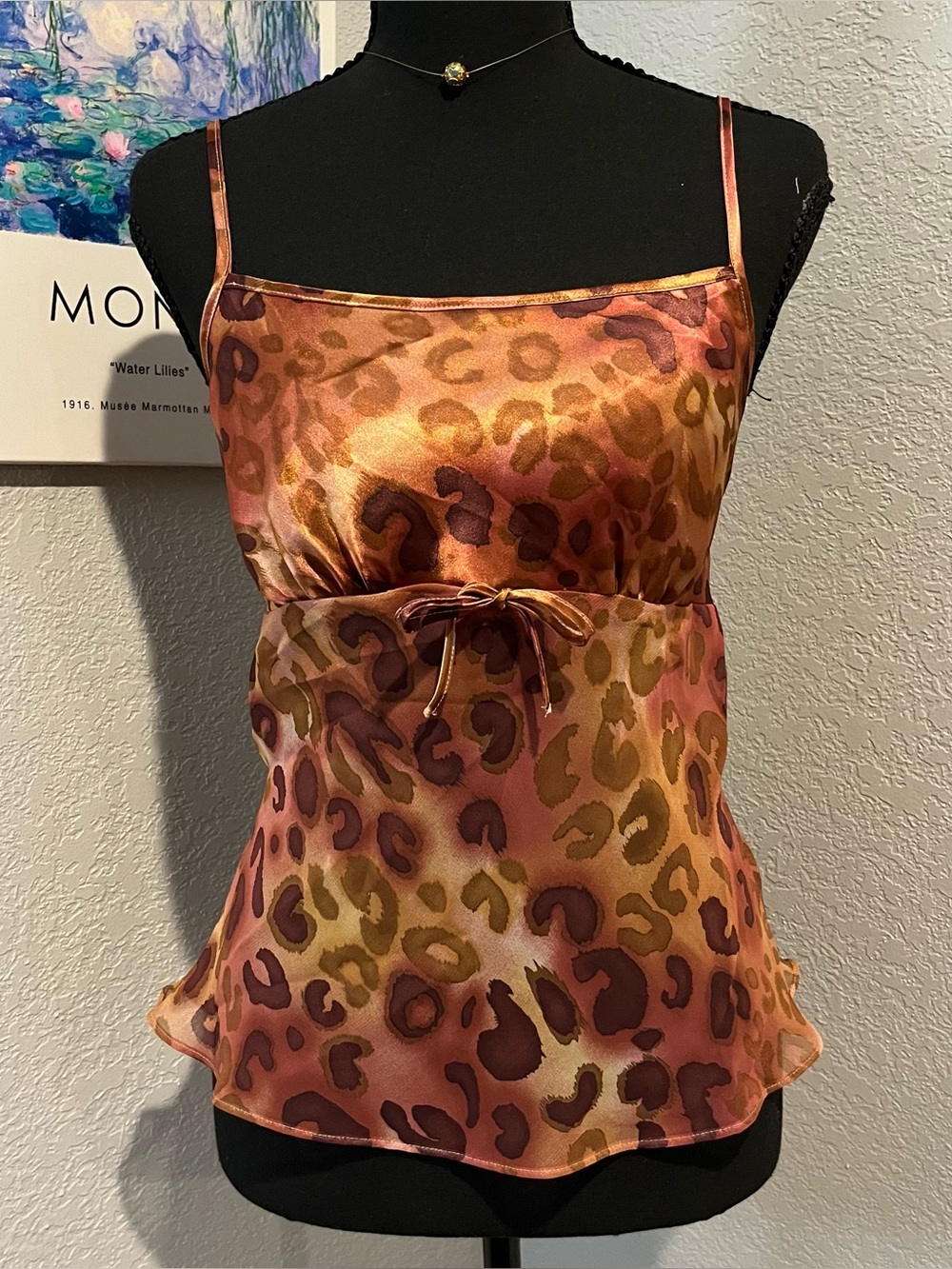 Y2K Orange and Brown Leopard Print Tank with Tie Front Detail